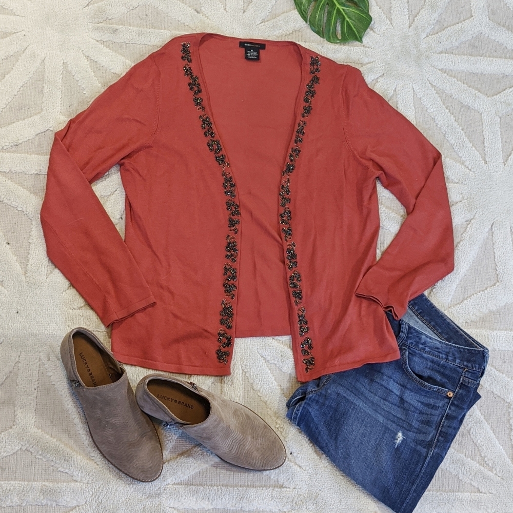BCBGMAXAZARIA Orange Beaded Cardigan Sz XL